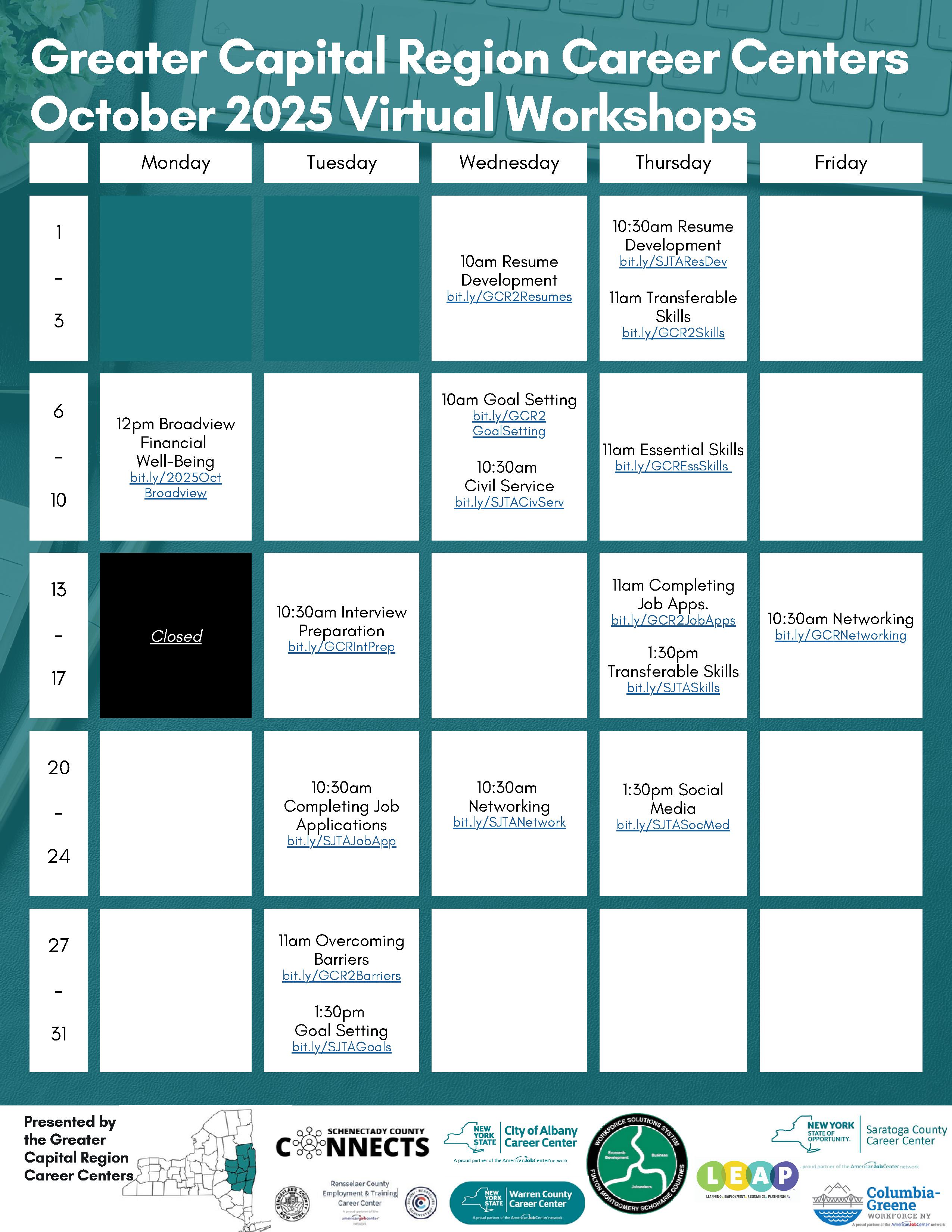 Greater Capital Region Career Centers Vitral Workshops- October